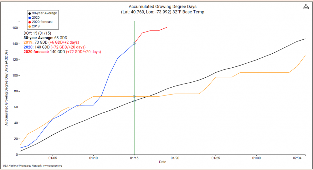 Screencap from USA-NPN Visualization Tool showing AGDD time series