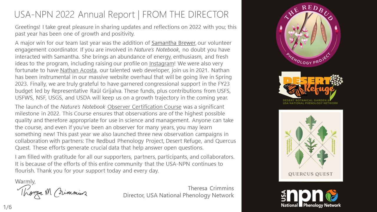 USA-NPN 2022 Annual Report Director Letter